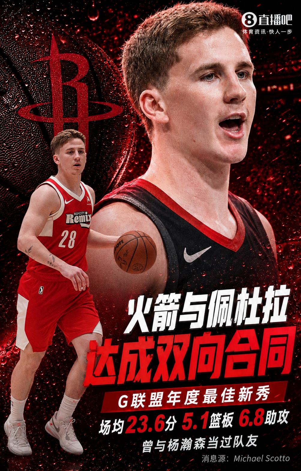 火箭双向合同签下G联盟年度最佳新秀佩杜拉 火箭双向合同签下G联盟年度最佳新秀佩杜拉